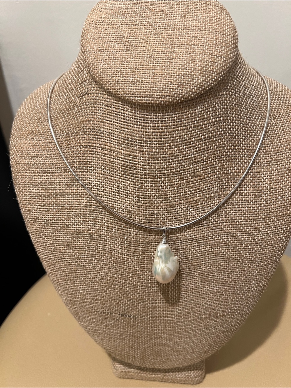 Sterling Silver Baroque Pearl Necklace - White Pearl Pendant